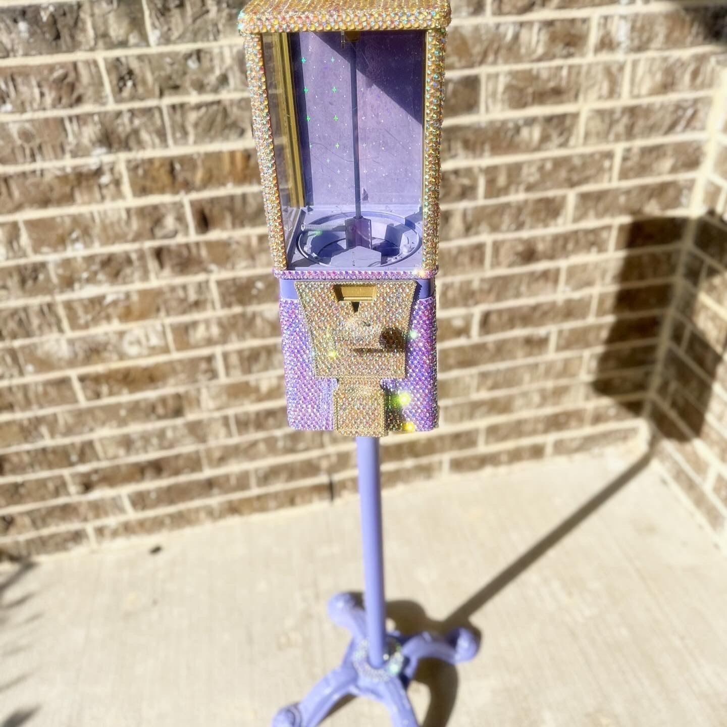 Refurbished Rhinestone Lavender Gumball Machine and Stand