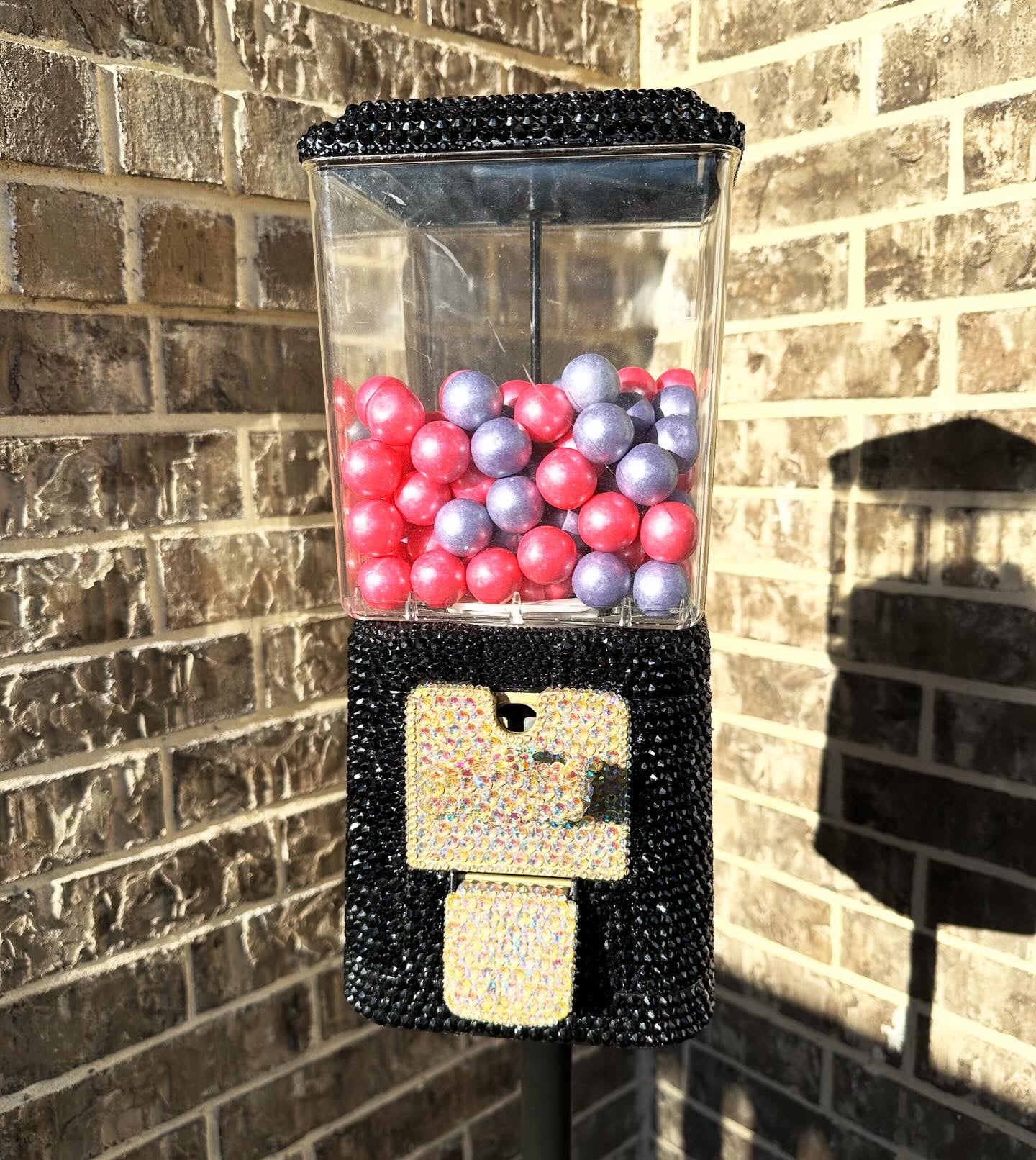 Black and Gold Refurbished Rhinestone Gumball Machine on stand