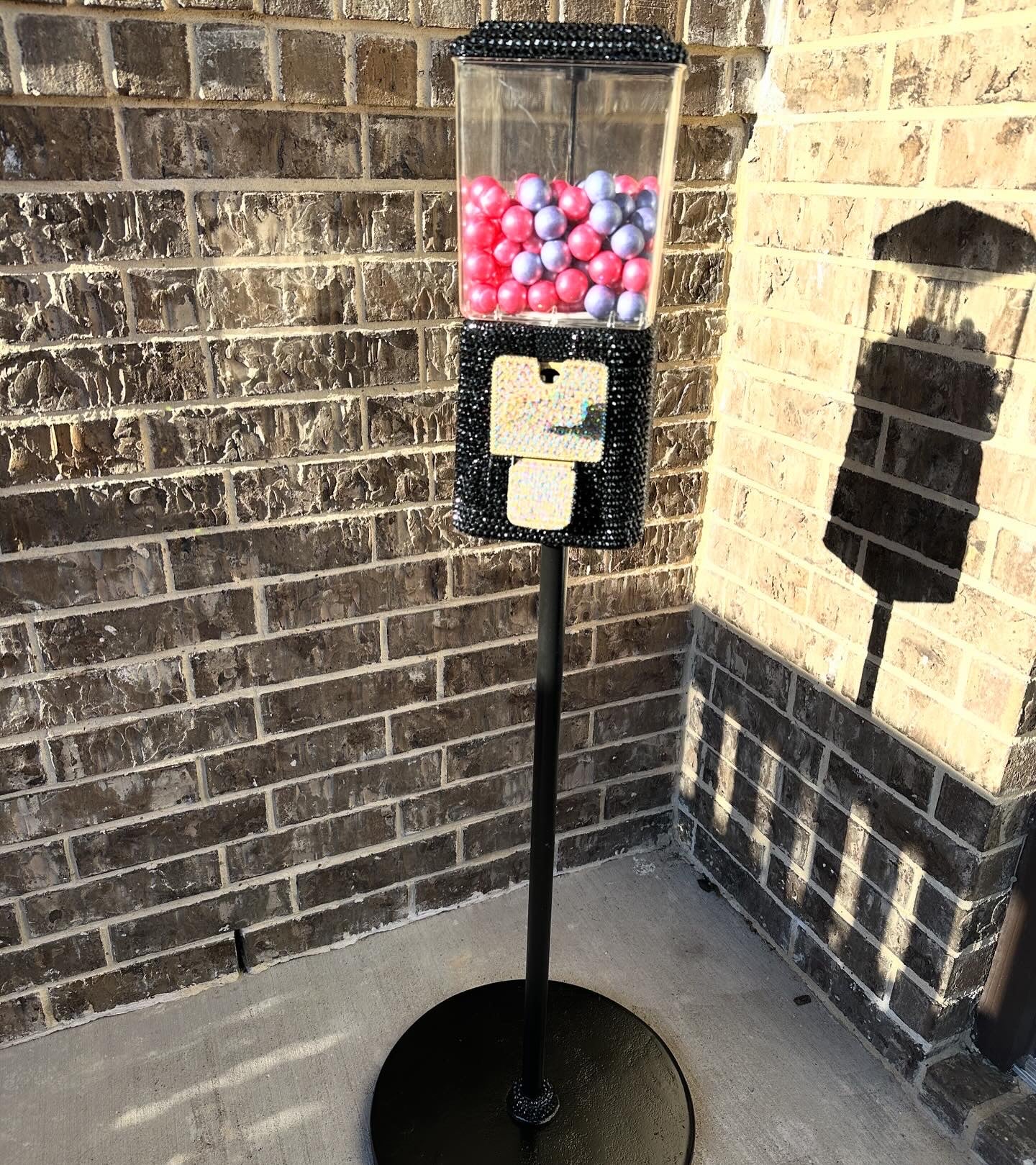 Black and Gold Refurbished Rhinestone Gumball Machine on stand