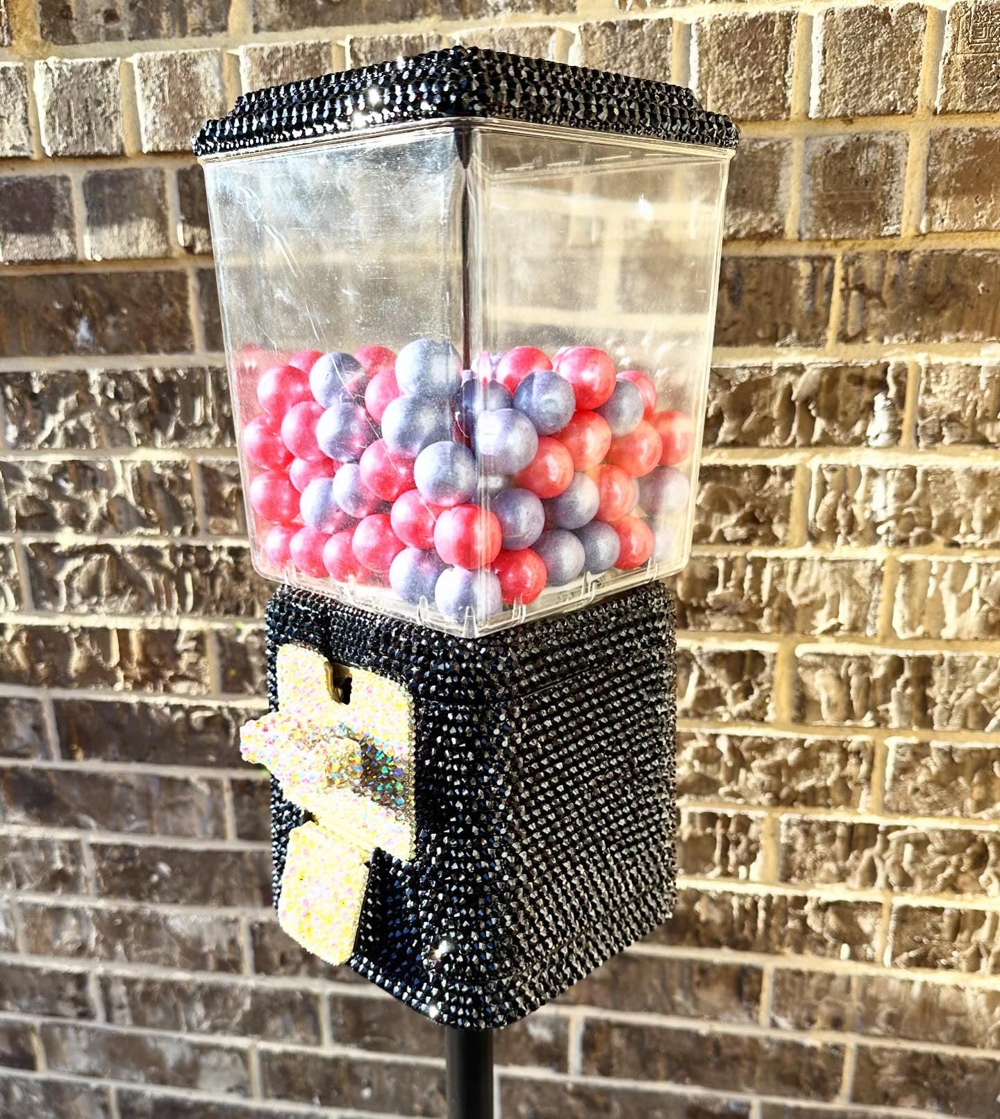 Black and Gold Refurbished Rhinestone Gumball Machine on stand