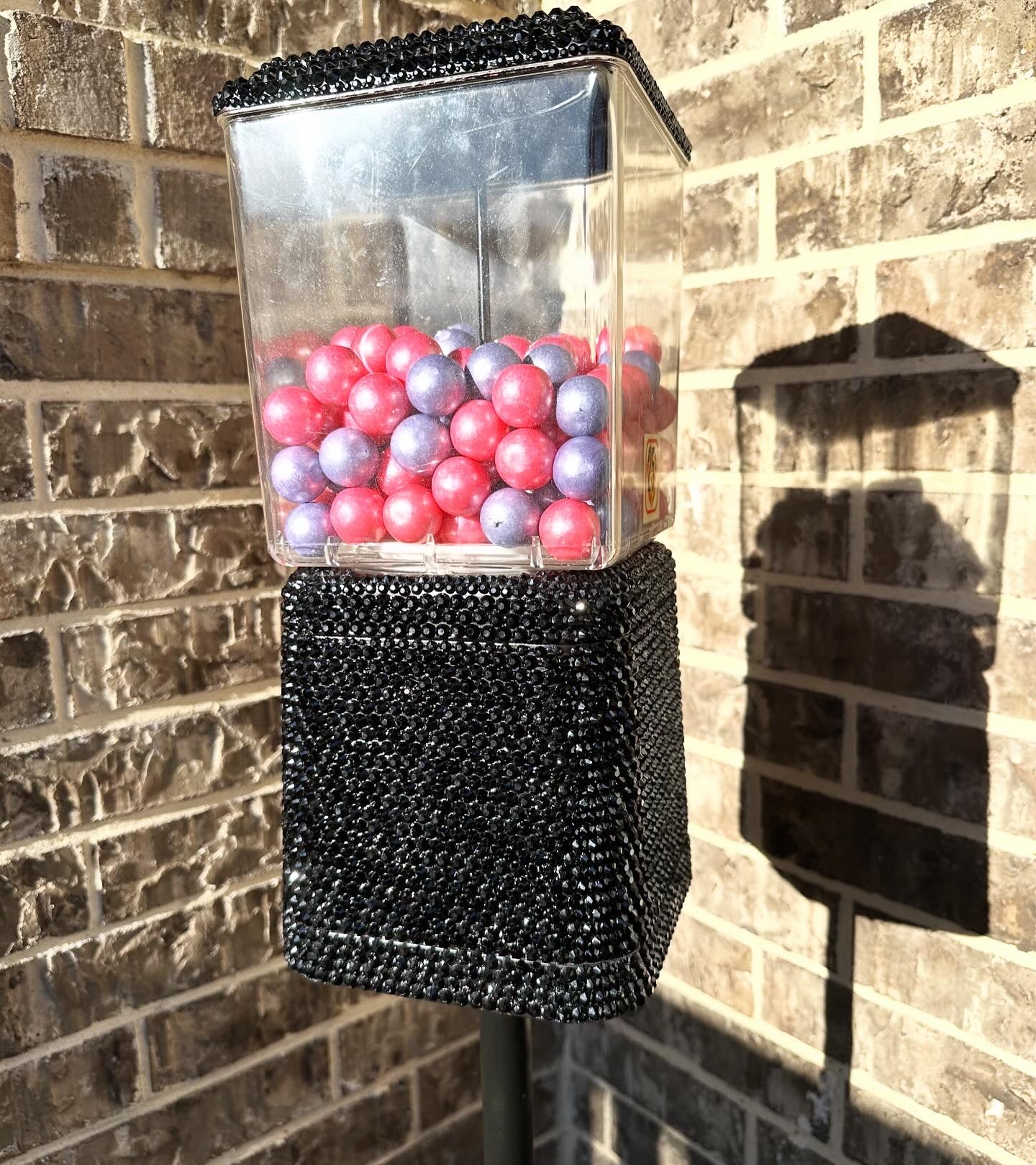 Black and Gold Refurbished Rhinestone Gumball Machine on stand