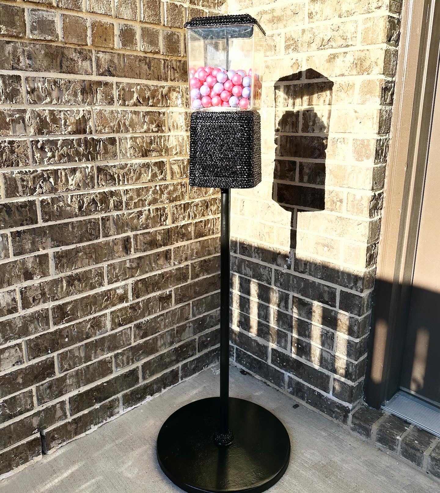 Black and Gold Refurbished Rhinestone Gumball Machine on stand