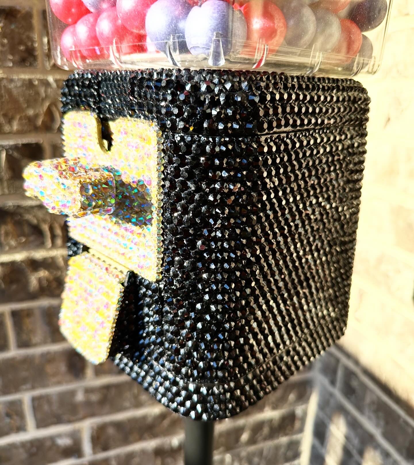 Black and Gold Refurbished Rhinestone Gumball Machine on stand