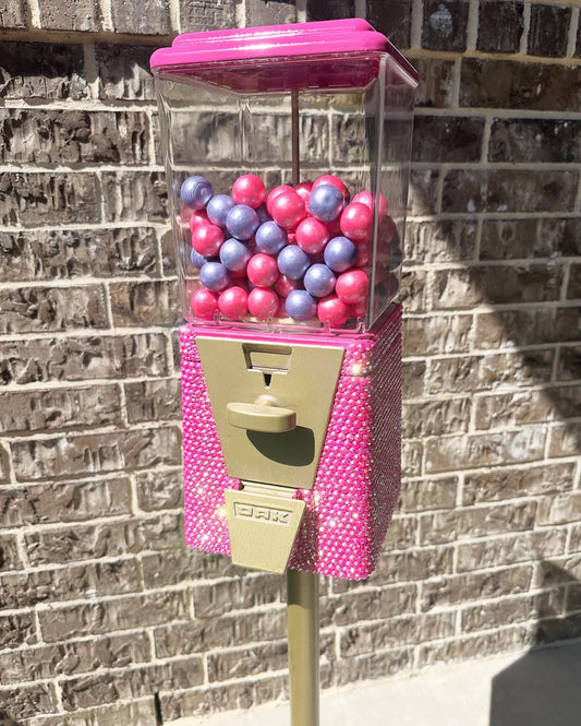 Custom Refurbished single gumball machine on stand with rhinestone machine and gold hardware