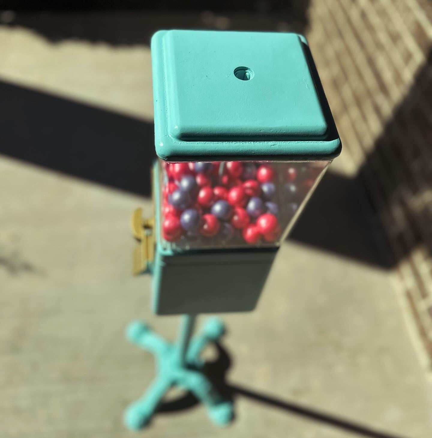 Refurbished Gumball Machine on Stand in Blue