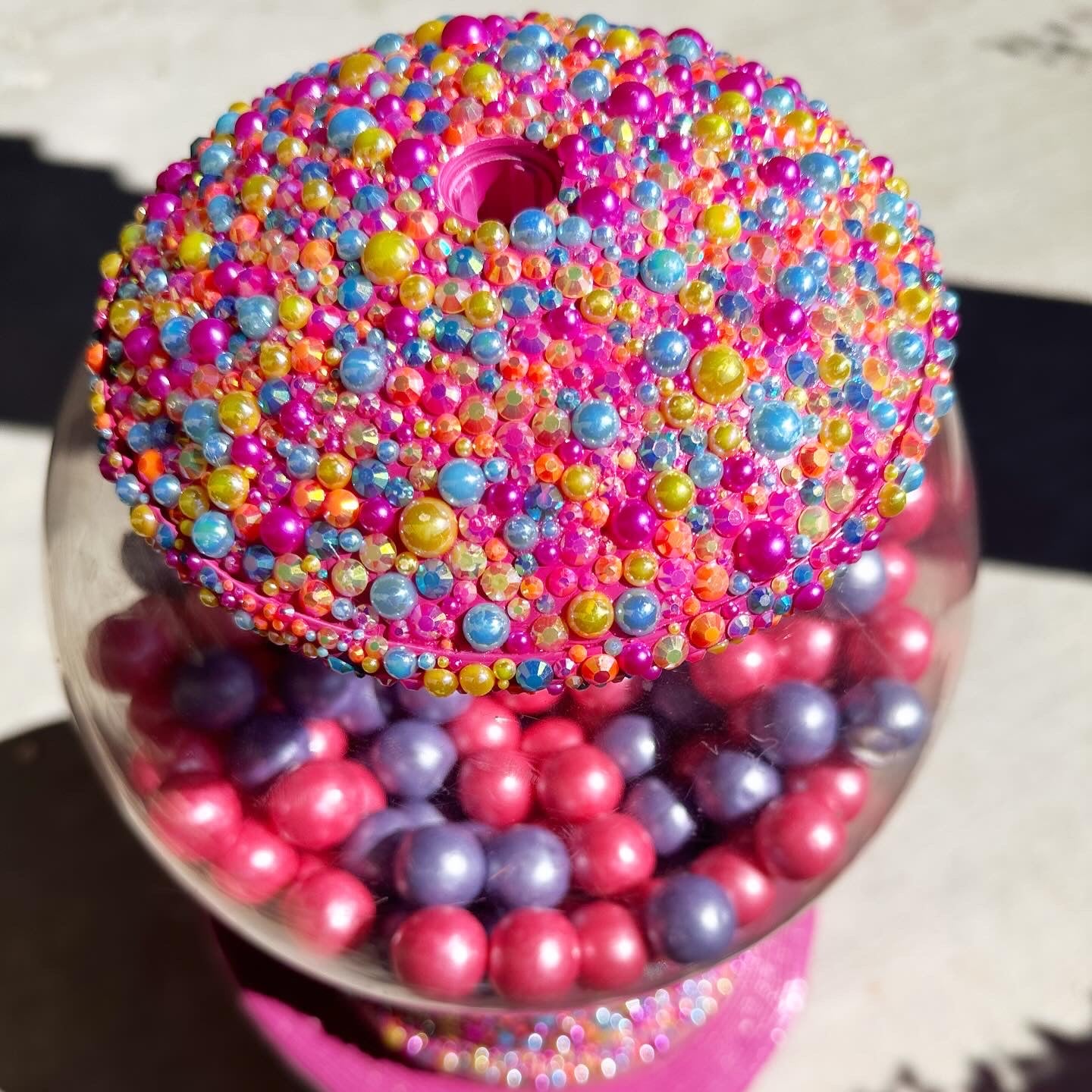 Refurbished Gumball Machine with Multicolored Gems and Pearls