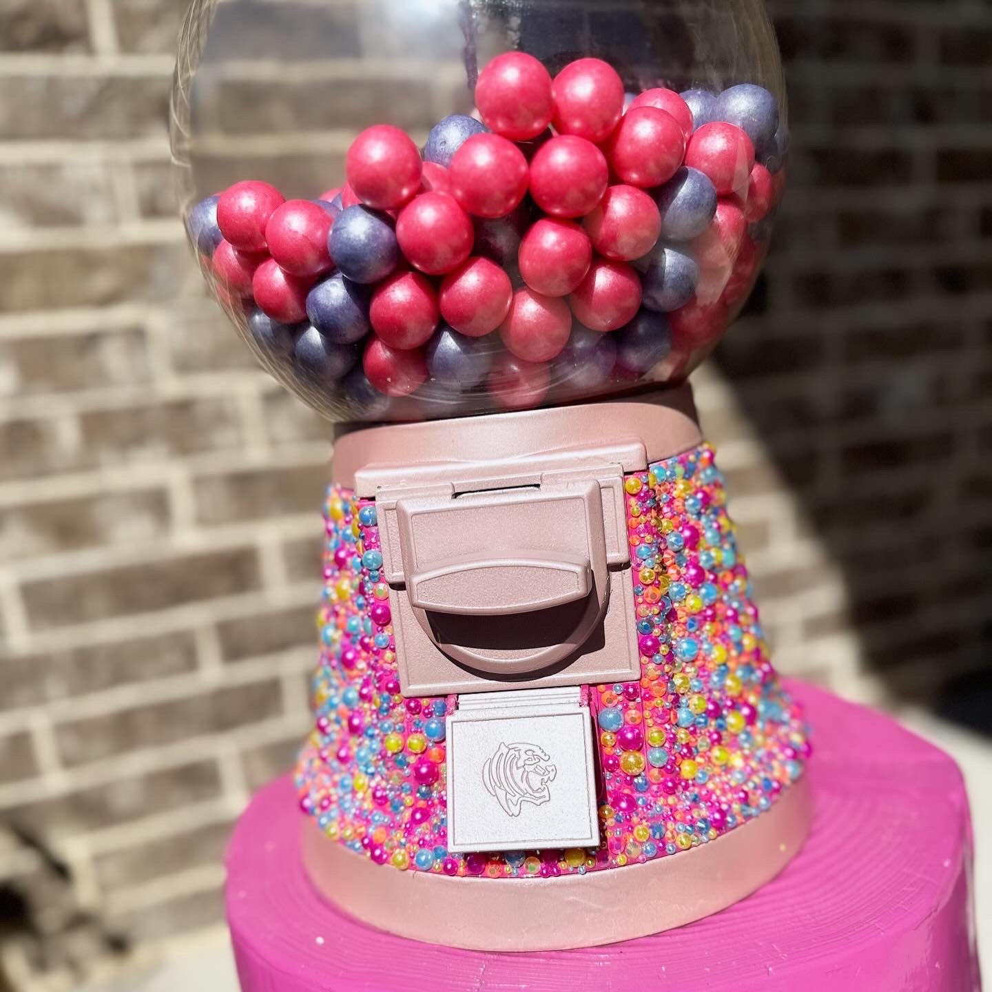 Refurbished Gumball Machine with Multicolored Gems and Pearls